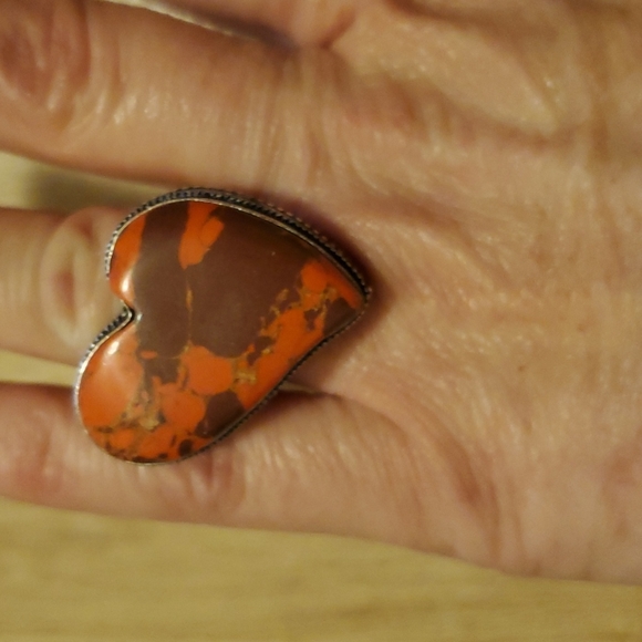 New Heart Shaped Mosaic Jasper 925 Silver Ring. - Picture 3 of 10